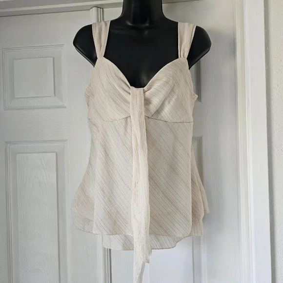 Vintage 90s cream/gold chiffon sweetheart neckline blouseSize large - Picture 2 of 5